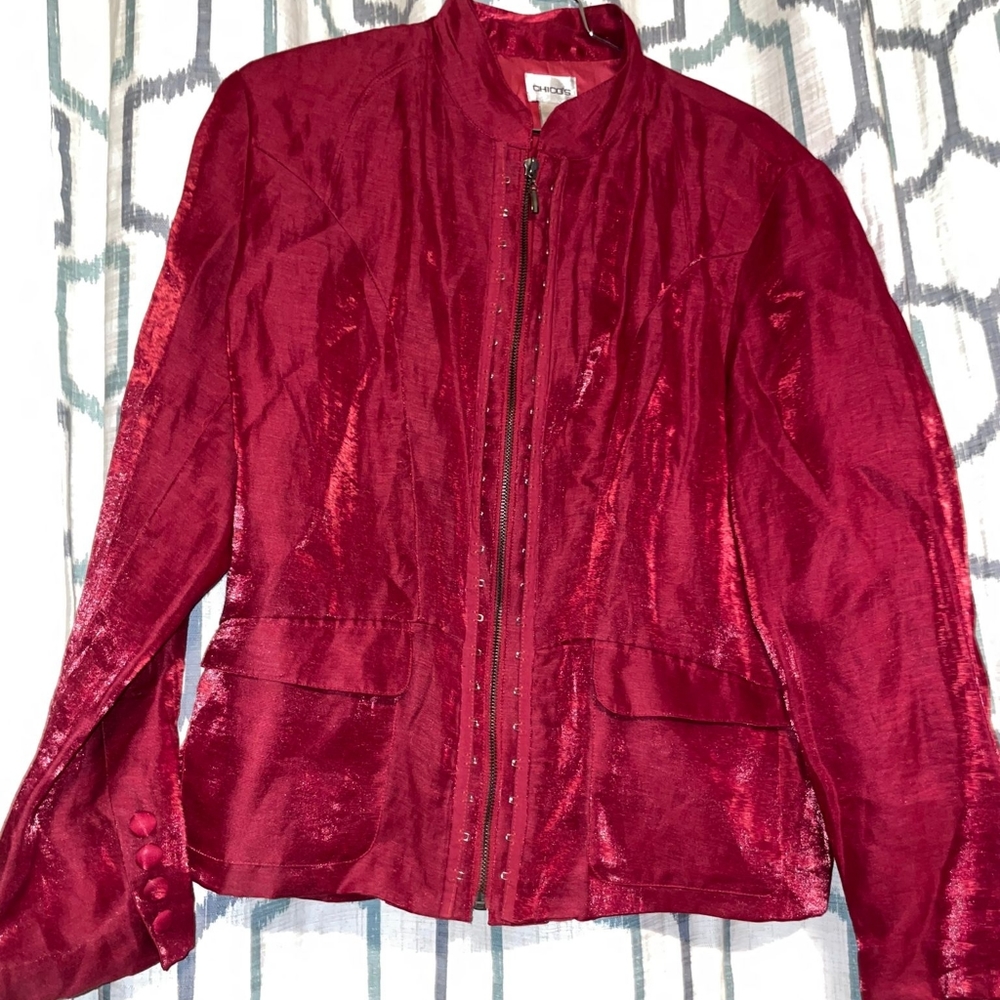 Chico Blazer Size 2 Red Color With Zipper - image 1